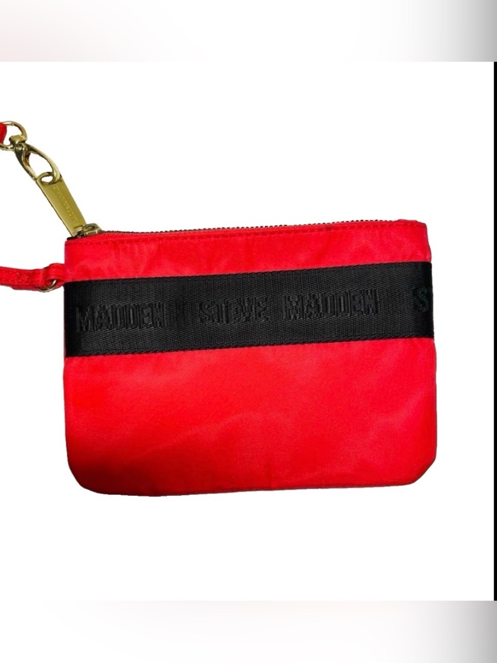 Steve Madden Red Nylon Wristlet Pouch Sporty Logo Band Great Travel Clutch